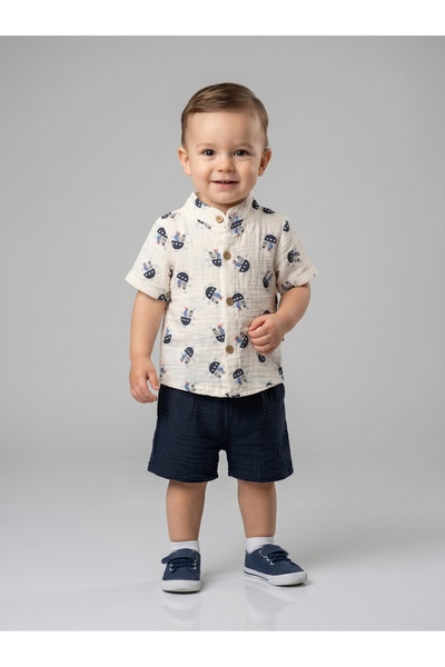 MİNİ MUNDO Baby Boy Ship Patterned Shorts Set