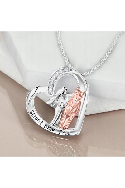 Larezo 925 Silver Necklace, Heart Pendant With Little Girl And Horse Zirconia...