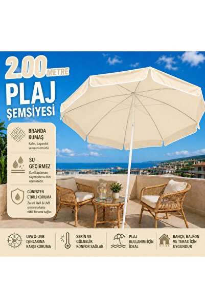 AYDINLAR STORE 2.00 Metre Branda Kumaş Krem Renk Plaj Şemsiyesi, Su Geçirmez ...