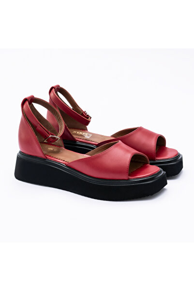 VAGAM Women 'Sandals Made of Genuine Leather Red