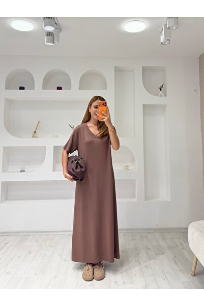 İrka Moda Modal V Yaka Kısa Kol Elbise