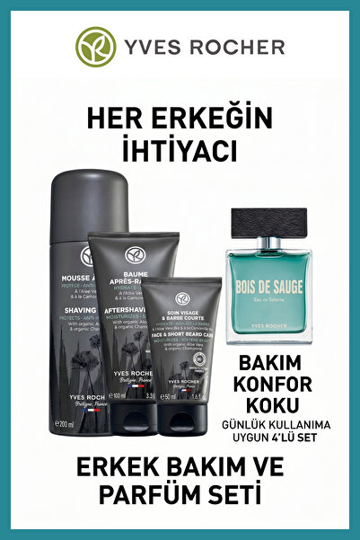 Yves Rocher Erkek Parfüm Sakal Bakım Hediye Seti Marin EDT Tıraş Köpüğü Balsa...