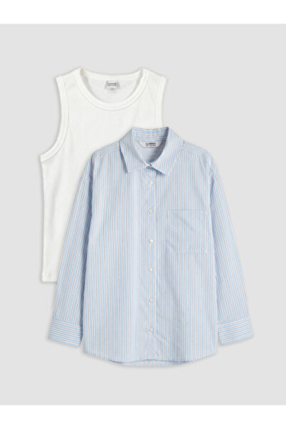 LC Waikiki Esvab • Modern & Distinctive Striped Girls' Shirt and Undershirt 2...