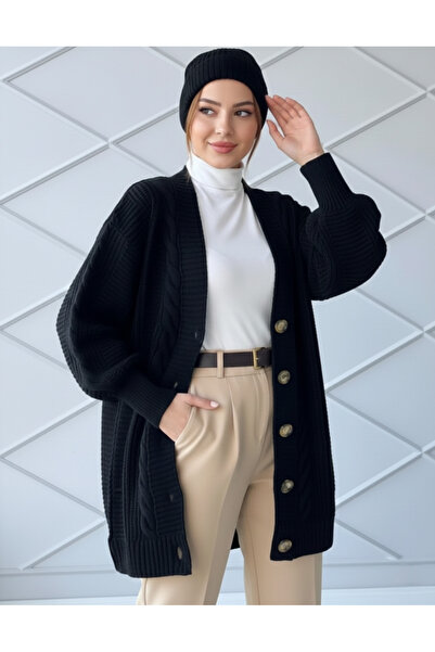 POİNE Hair Braid Detailed Buttoned Women's Knitwear Cardigan
