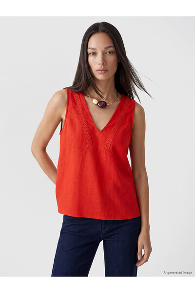 LC Waikiki Trendlucky V-Neck Lace Detailed Blouse with Difference