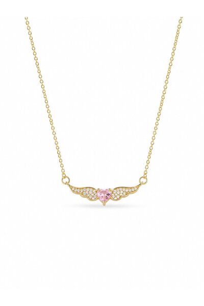 serelya 316L Steel Chain Gold Color Winged Pink Heart Model Women's Necklace ...