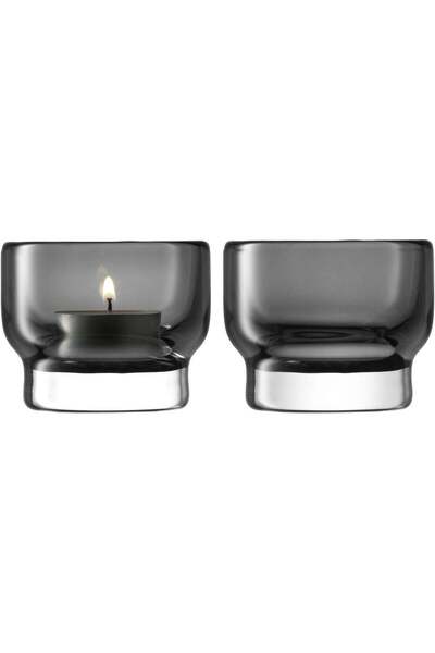 LSA Utility Tealight Holder Set Smoky Grey 2-Piece | Handmade Glass Candle Ho...