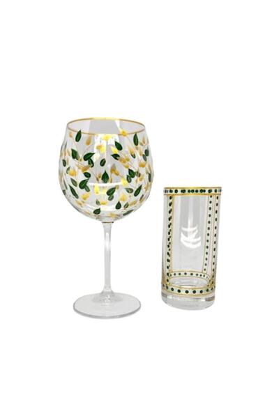 OEM Set of 1 wine glass and 1 water glass, leaves and dots model, 750 ml