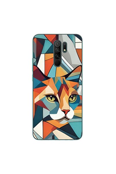 OEM Case compatible with Xiaomi Redmi 9 Silicone Gel Tpu Pattern Cubic Cat Art