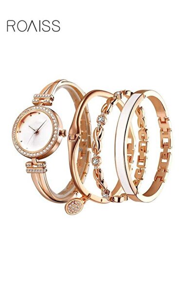 ROAISS Womens Rose Gold Watch and Elegant Bracelet Set Glitter Crystal Stainl...