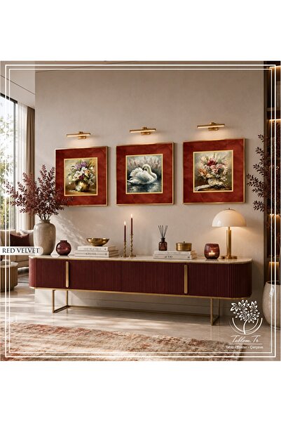 Tablomtr Red Velvet - Dijital Baskılı Gold Metal Çerçeveli Gerçek Camlı 3'lü ...
