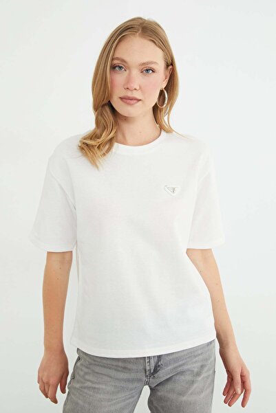 Fulla Moda Metal-Accented Crew Neck T-Shirt