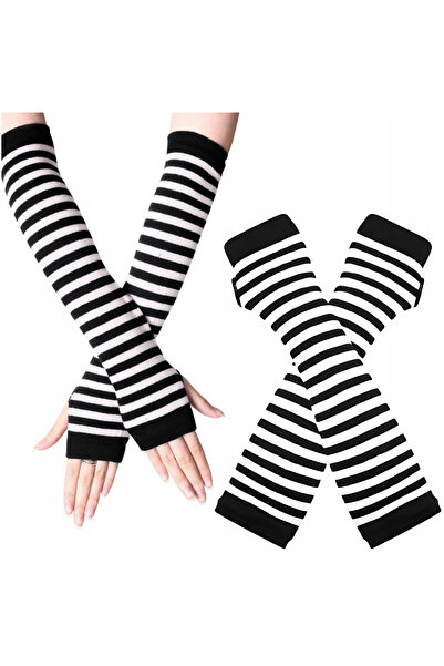 Korbi Manusi Lungi Fara Degete, Korbi, Cu Dungi, Goth, 9x35 cm, Dungi Alb-Neg...