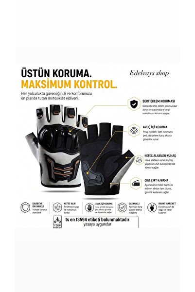 Edelvays Shop KORUMALI KISA MOTOSİKLET ELDİVENİ YASAYA UYGUN PARMAKSIZ ELDİVE...
