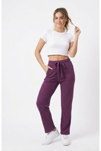 just wear zt Women's Daily Use Ribbed Wide Leg Pants