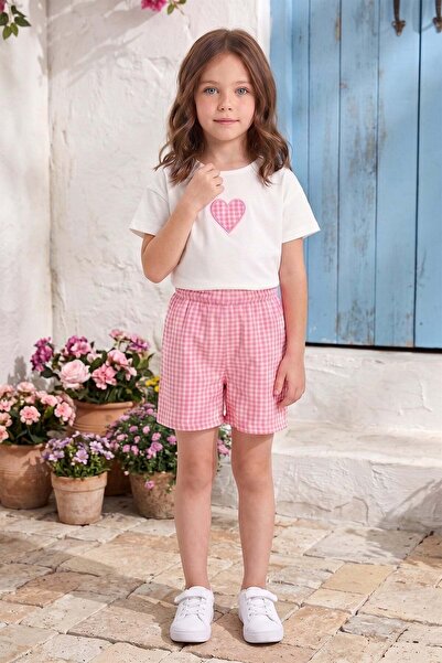 Fulla Moda Set od 2 komada za devojčice sa vezom u obliku srca i gingham uzorkom