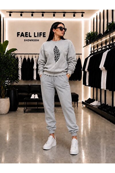 FAEL LİFE SET UNISEX CU GULER ROTUND ȘI PANTALONI DE TRENING CU IMPRIMEU PENE