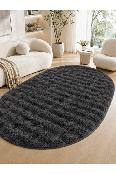 SARAZ HALI OVAL Bubble Ultra Soft Puffy Kaymaz Taban Peluş Tavşan Tüyü Halı A...