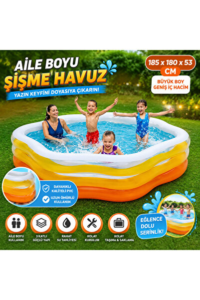 FABBA TOYS 56495 Büyük Boy Aile Şişme Havuzu 185x180x53 Cm Bahçe Balkon Yazlı...