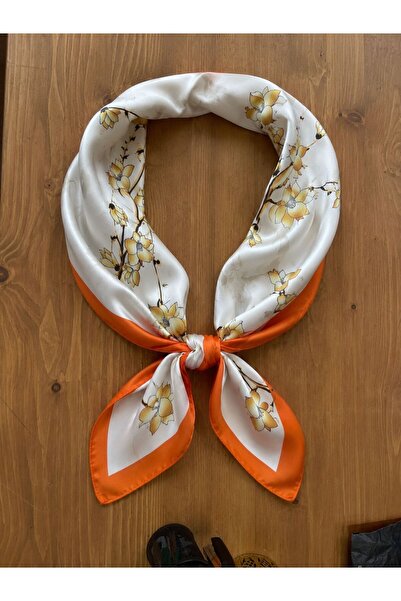 MAESTRO WOMAN Eșarfă de damă din satin mătăsos cu model floral portocaliu 70x70
