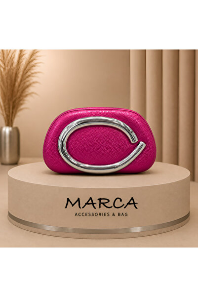 Marca Accessories Fuşya Kadın Abiye Clutch Çanta Silver Metal Detaylı Zincir ...