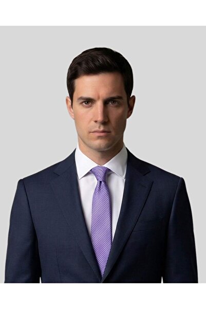 KUMOVO Gray Striped Thin Lilac Tie – 7 cm Wide