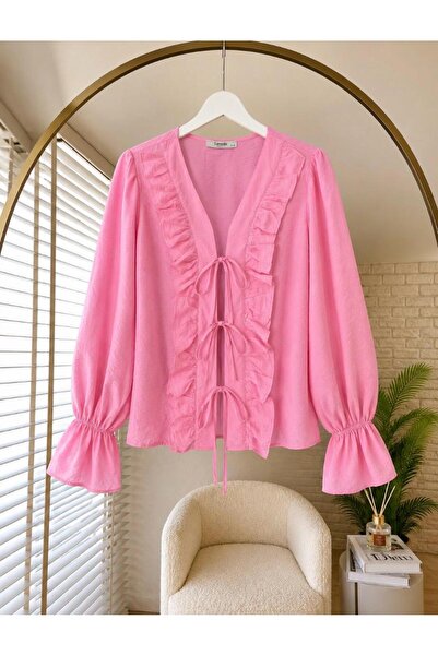 MODA MT Women's Ruffle Detailed Ankle Elastic Kimono