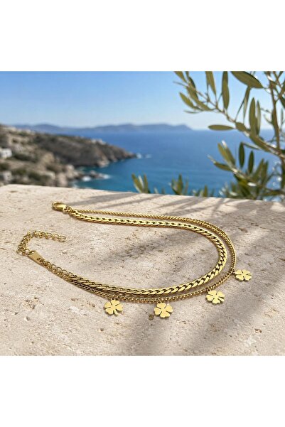 Shinestar atelier Yonca Sallantılı Gold Çelik Kadın Halhal | Mare Serisi