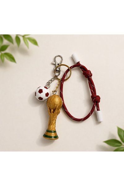 Dinç Spor World Cup Themed Football Keychain – Detailed with Football and Trophy Charms