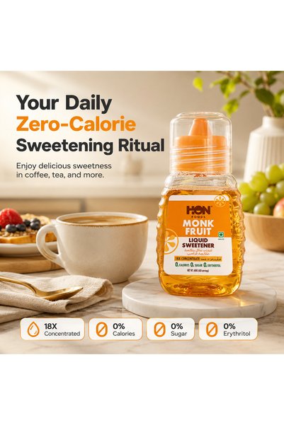 HON FOODS Monk Fruit Liquid Sweetener 60ml | No Erythritol | 18X Sweeter Than Sugar | 400 Servings | Zero Sugar, Zero Calories | Keto Friendly Sugar Substitute for Coffee, Tea & Baking
