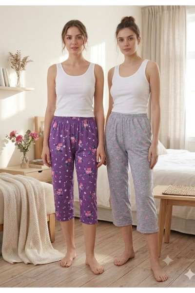 Serena Set 2 pantaloni pijama damă 3/4 ,culoare -multicolor