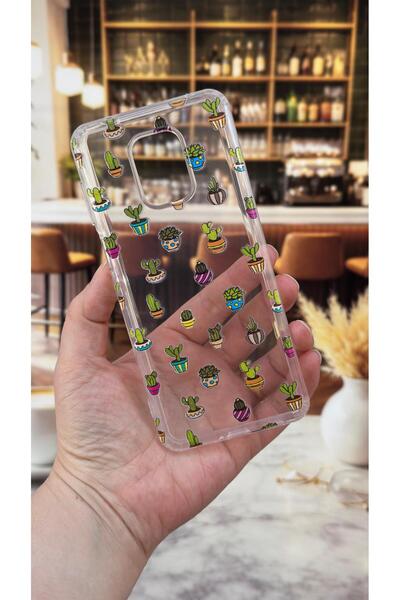 Vip Case Redmi Note 9 Pro Uyumlu Kaktüs Desenli Şeffaf Darbe Emici Kamera Kor...