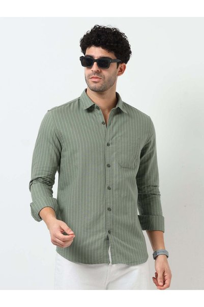 THE SOUTHZ Green Stripe Oxford Full Sleeve Shirt