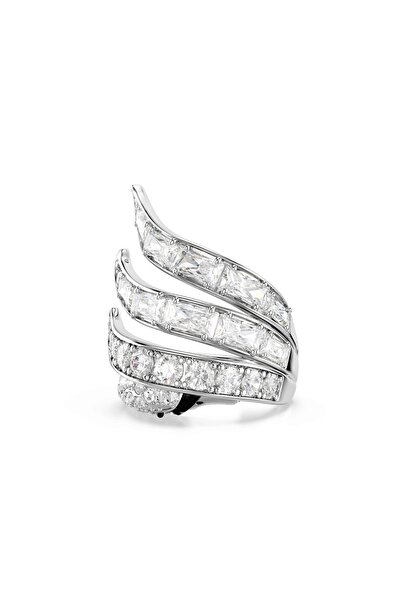 Swarovski Vienna Kokteyl Yüzüğü, Karışık kesimler, Kuğu, Beyaz, Rodyum kaplama