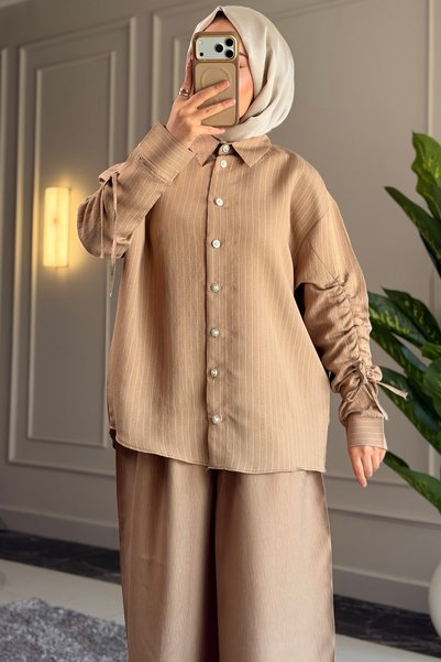 Suede Style 5158 - Stylish and Comfortable Luna Striped Casual Women's Shirt and Pants Set