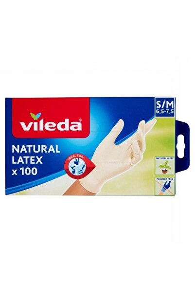 Vileda Set of 100 Multi Latex Disposable Gloves, 100 pcs, S/M (Beige)