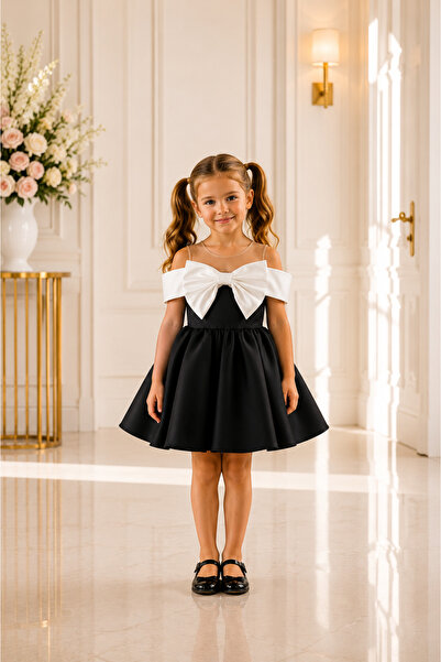 She Dress By Kubra Aksoy Kız Çocuk Siyah Beyaz Büyük Fiyonklu Kabarık Abiye E...