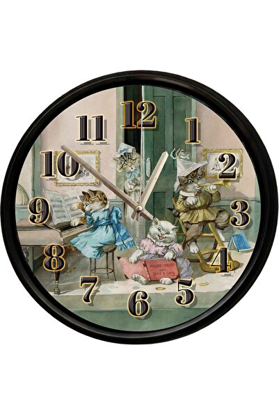 Caseras Cute Musician Cats Themed Decorative Wall Clock 28 cm Silent Mechanism