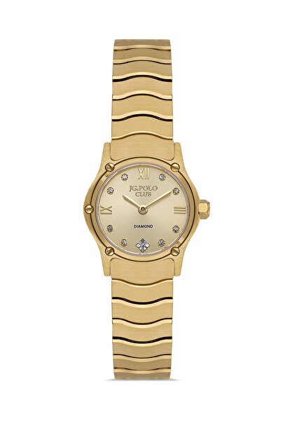 JG. Polo Club Women's Gold Metal Strap Gold Dial Stone Detailed Wristwatch wi...