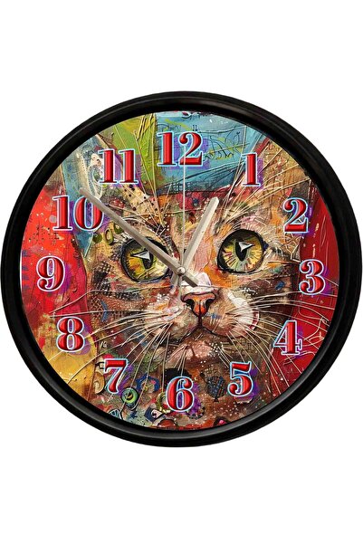 Caseras Colorful Artistic Cat Portrait Decorative Wall Clock 28 cm Silent Mec...