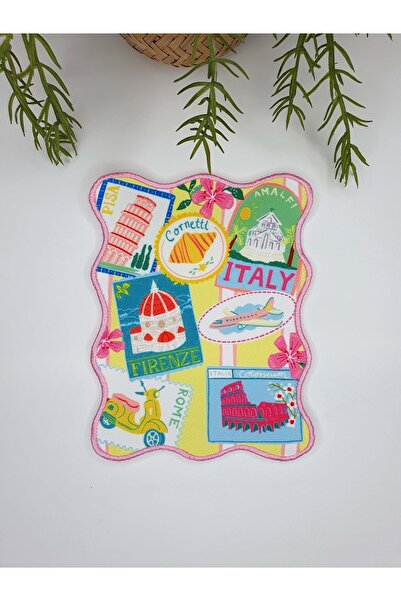 decofav Servetă de cocktail brodată roz, visul Italiei, "La Dolce Vita", 1 bu...