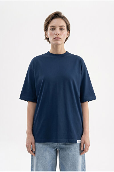 Machinist Tricou de damă basic oversize din bumbac jerseu, indigo