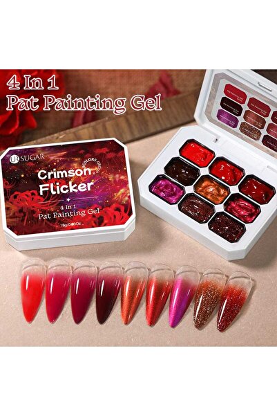 Born Pretty Crimson Flicker 4 in 1 Pat Painting Gel palet(9Renk)