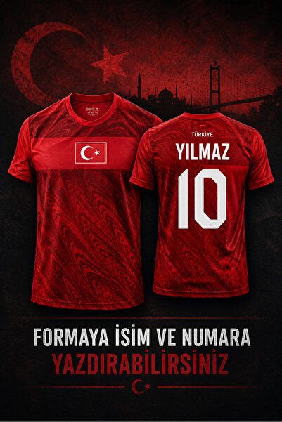 Özten WC 2026 Türkiye Forması Kırmızı Desenli Kısa Kollu Futbol Forması Unise...