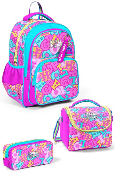 Coral High Set de 3 genți școlare: Geantă cu 3 compartimente + Geantă termoiz...
