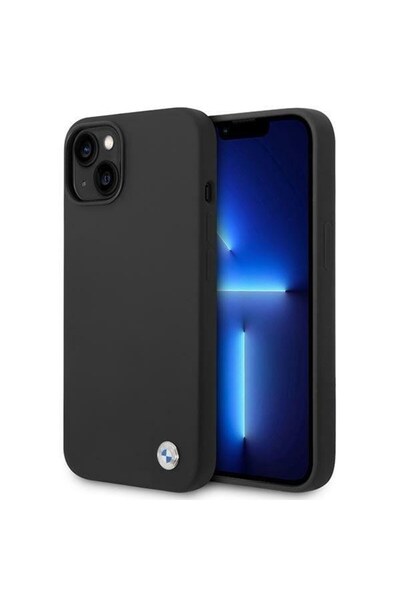 BMW Husă BMHCP14SSILBK pentru iPhone 14 6.1 ", negru, logo metalic din silicon