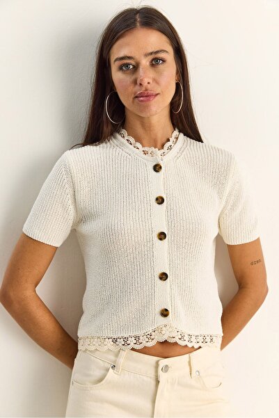 Hiccup LUCCI Cardigan scurt din tricot reiat cu nasturi