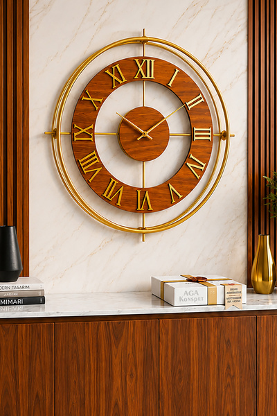 AGA KONSEPT Ceviz Halkalı GOLD İskandinav (Büyük Boy 50 x 50 cm) Modern Dekor...