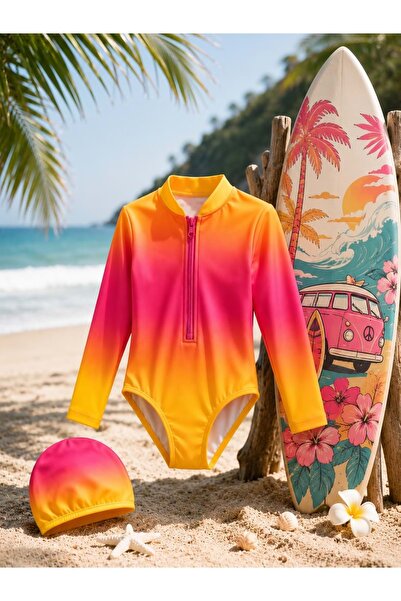 Lolliboomkids Kız Çocuk Sunset Surf Uzun Kol Fermuarlı Güneş Koruma Mayo - Bo...