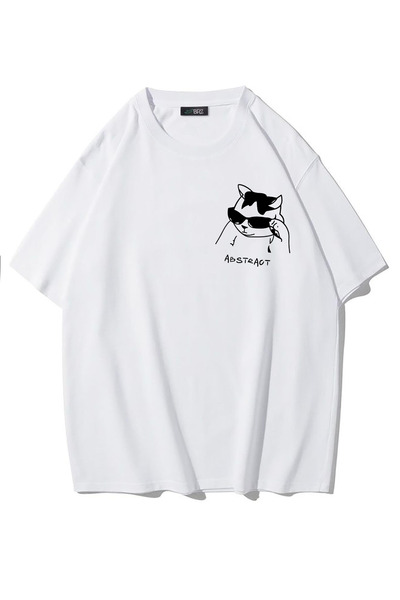 BRZ COLLECTION Unisex Oversize Abstract T-shirt (BEYAZ)